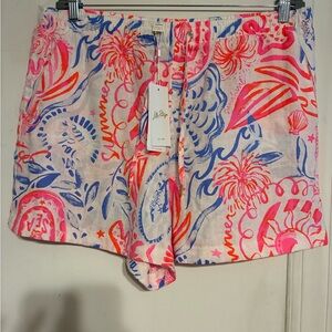 Lilly Pulitzer Neon Pink and Blue Printed Drawstring Shorts
